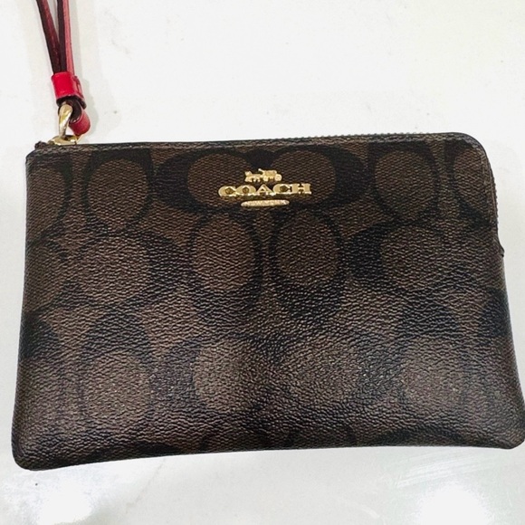 Coach Signature Brown Wristlet with Red Strap NWOT - Picture 5 of 8